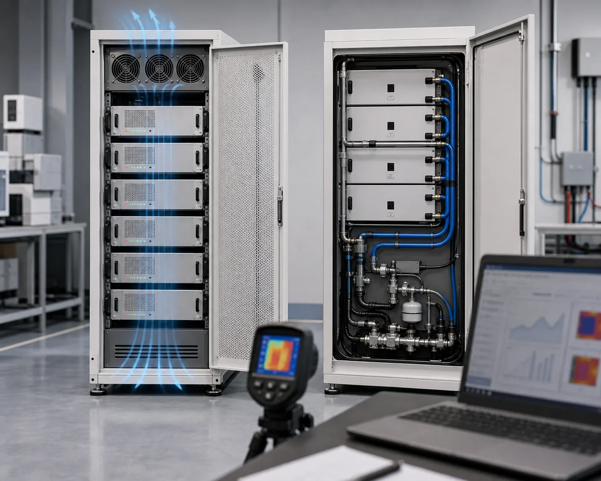 Air cooling vs liquid cooling battery storage thermal management