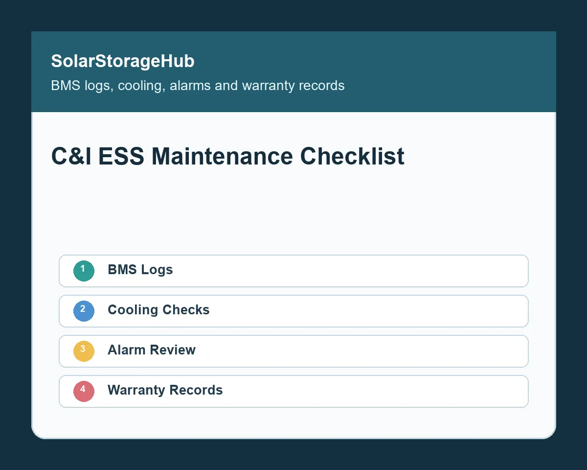 C&I ESS Maintenance Checklist: BMS Logs, Cooling, Alarms and Warranty Records