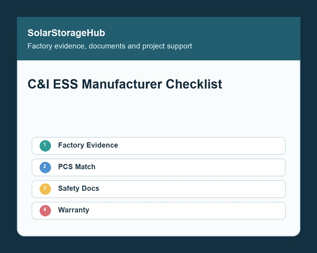C&I ESS Manufacturer Checklist: Factory Evidence, Documents and Warranty