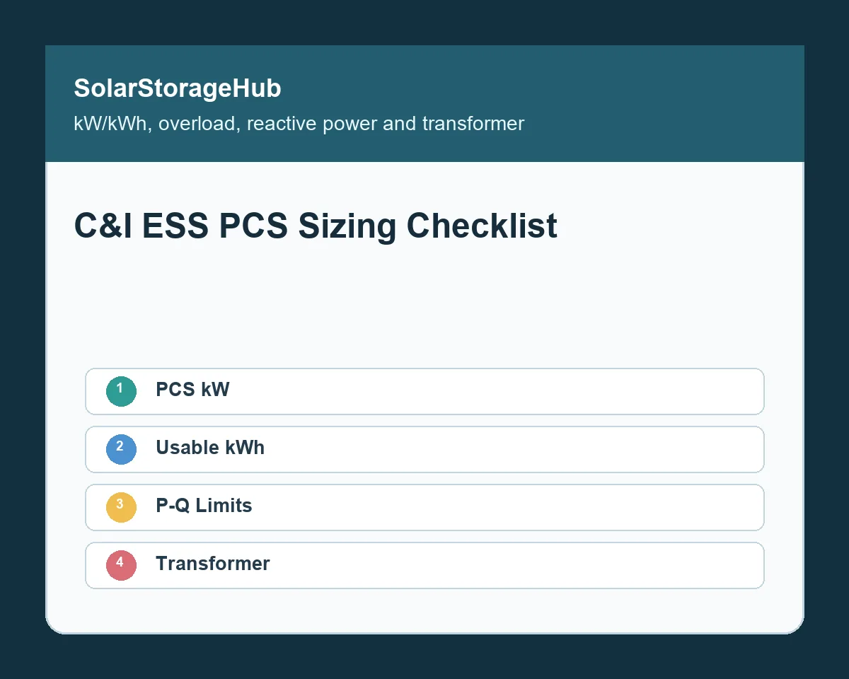 C&I ESS PCS Sizing Checklist: kW/kWh Ratio, Overload, Reactive Power and Transformer Limits