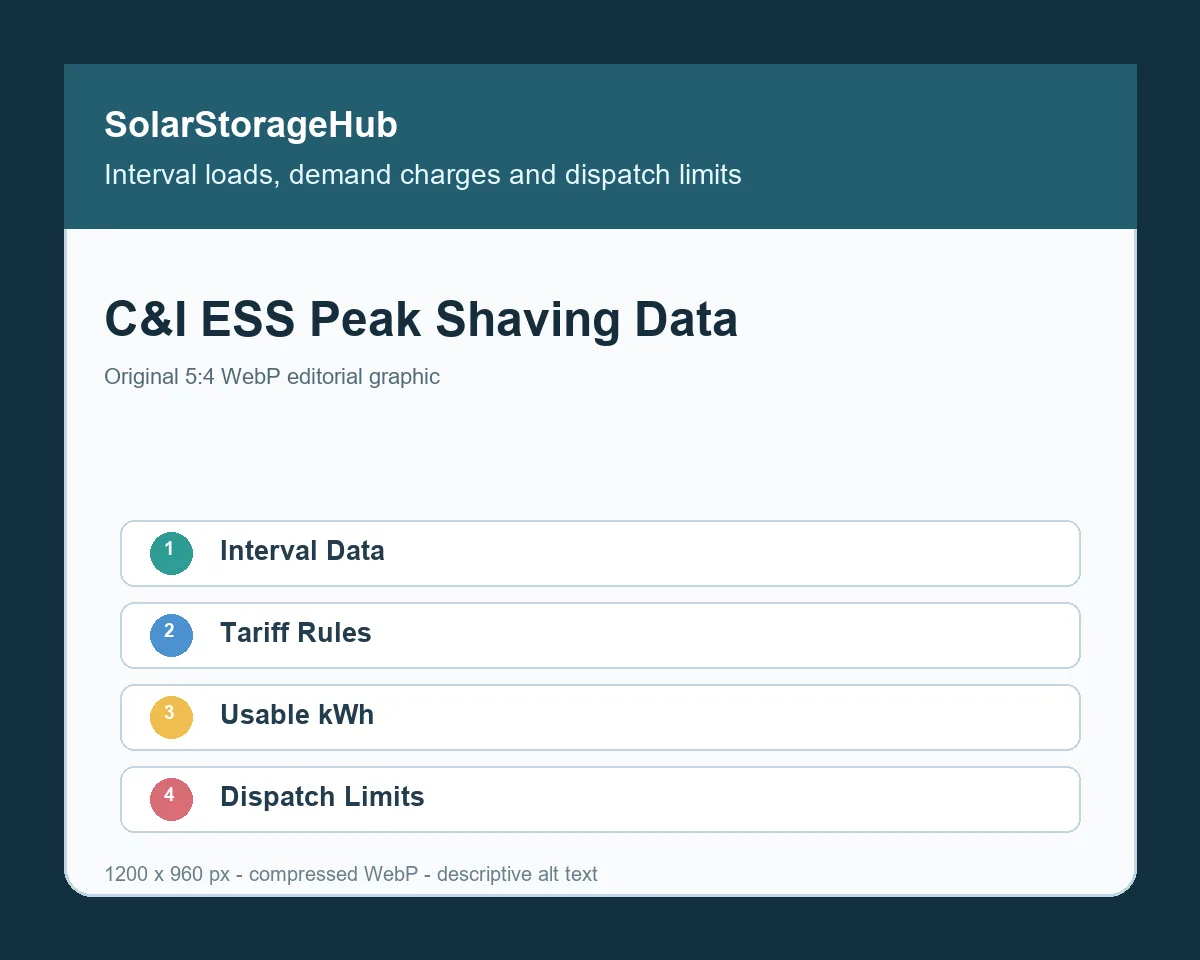 C&I ESS Peak Shaving Data Checklist: 15-Minute Loads, Demand Charges and Dispatch Limits