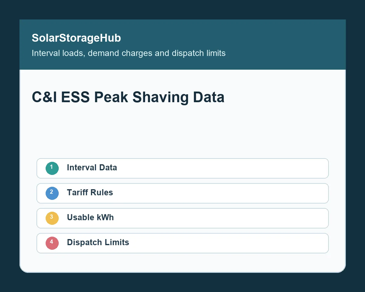 C&I ESS Peak Shaving Data Checklist: 15-Minute Loads, Demand Charges and Dispatch Limits