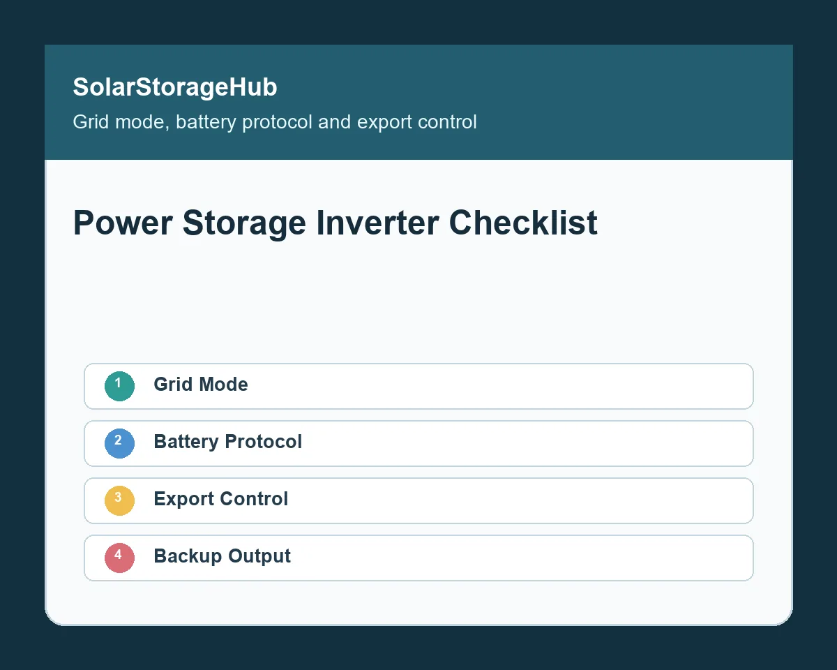 Power Storage Inverter Checklist: Grid Mode, Battery Protocol and Export