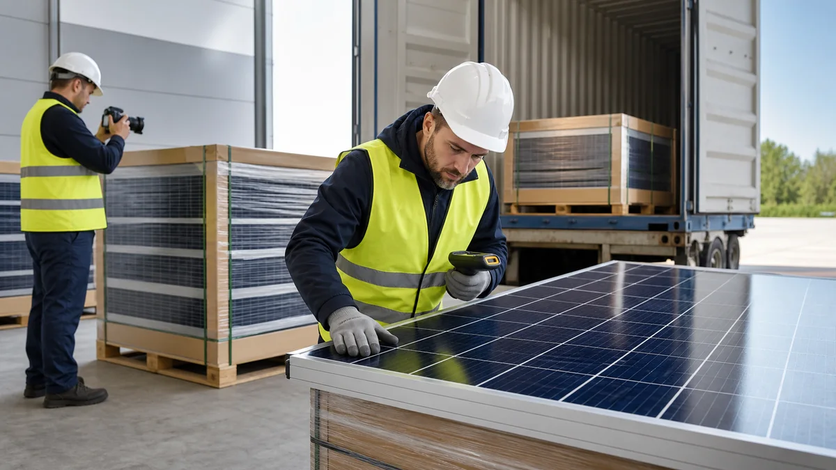 Solar Panel Receiving Inspection at Warehouse Delivery